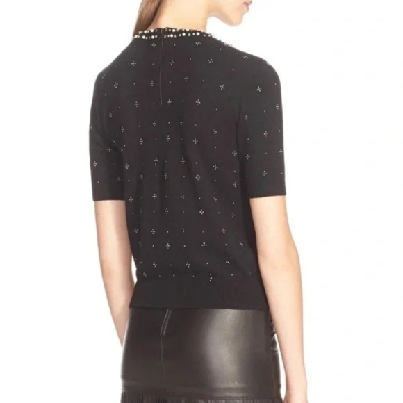 Alice + Olivia Beaded Pearl Embellished Short Sleeve Sweater Neiman Marcus M - Picture 3 of 12